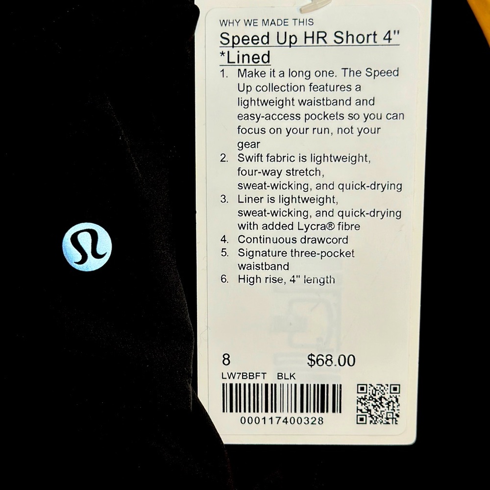 Lululemon “Speed up” HR 4” lined short